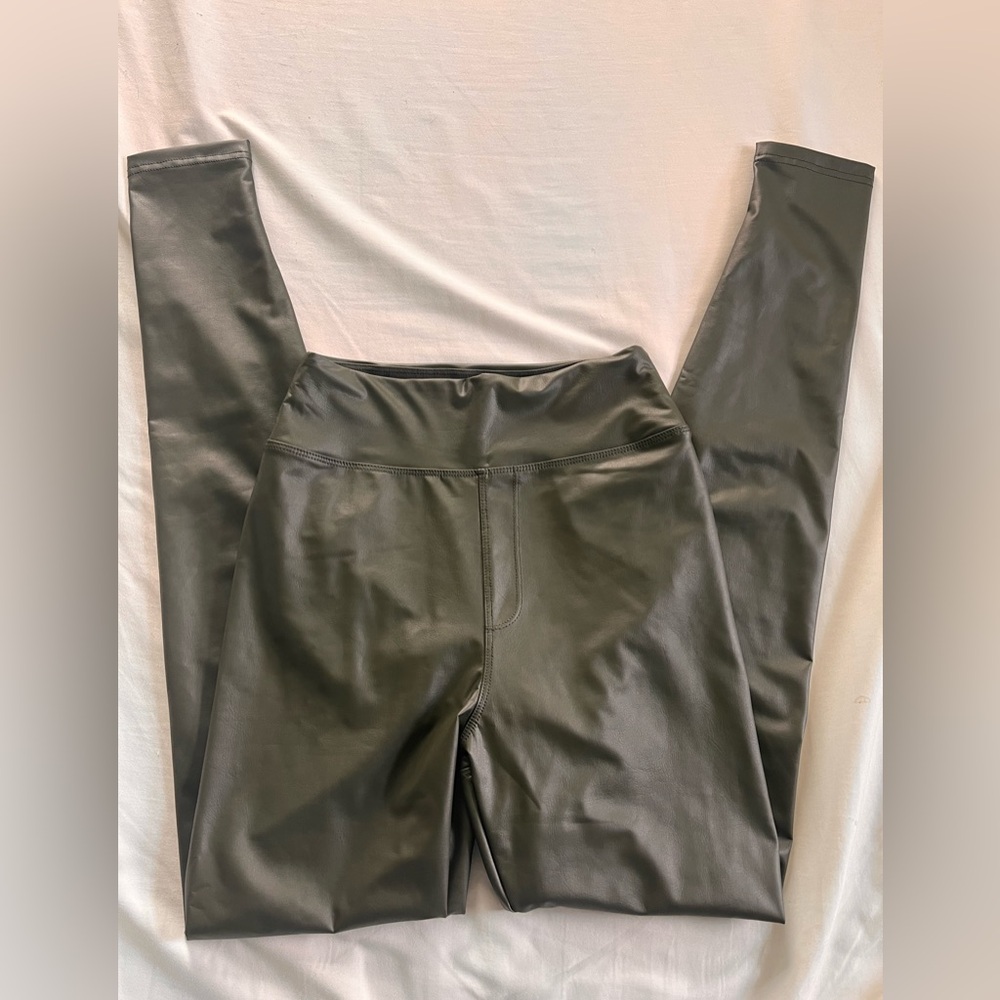 Offline by Aerie Real Luxe Olive Faux Leather Leggings